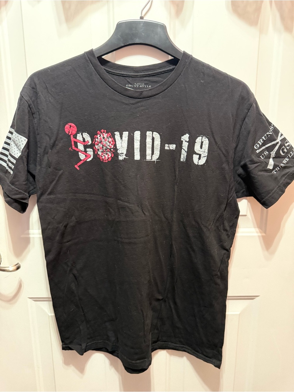 Grunt Style Black COVID-19 Graphic Tee with Red Accents Size L